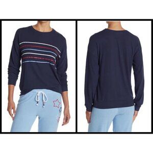 💕PJ SALVAGE💕 Long Sleeve Pajama Top Navy Blue Striped Loungewear XL NWT